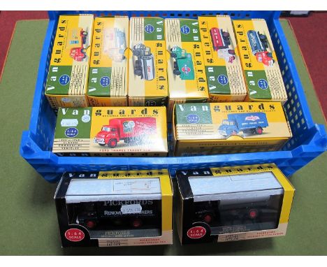 Ten Boxed Vanguards 1:64th Scale Diecast Commercial Vehicles, including #VA8000 Heinz, #VA6000 Martini, #VA6001 Birds Eye. 