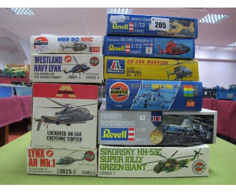 Ten Boxed Plastic Model Helicopter Kits, of varying manufacturer, predominantly 1:72 scale including #00013 Revell 1:78 scale