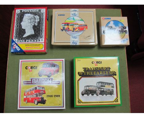 Nine Corgi Diecast Vehicles, including #97049 Yellowstone National Park Service set, #97063 The Buses of Yelloway 1 AEC Regal