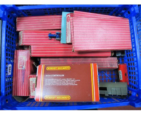 A Quantity of Boxed Three Rail Hornby Dublo Railway Items, including track, electric points, buffer stops and some rolling st