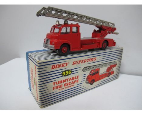 A Boxed Original Dinky #956 Turntable Fire Escape Lorry, with windows, Bedford red cab, silver and red body, red grooved hubs