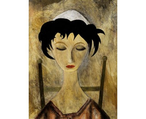 Desmond Morris (British, born 1928)Portrait of a Thinking Girl signed with monogram and dated '55' (lower right); further sig