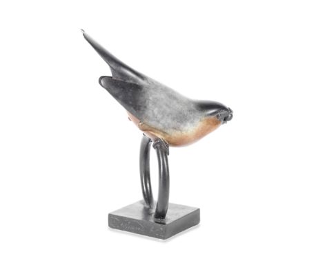 Geoffrey Dashwood (British, born 1947)Bullfinch signed and inscribed 'Dashwood AC2' (to base)bronze with a black, red and gre