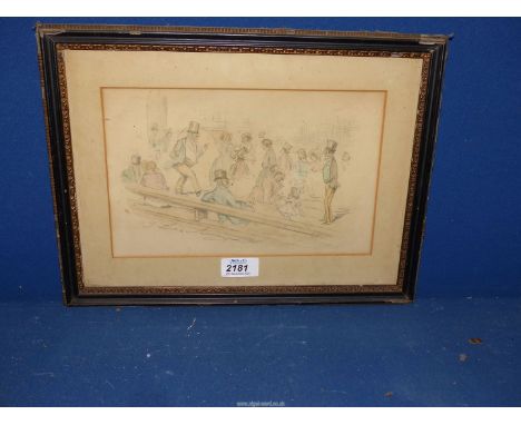A framed and mounted Sketch Pad Drawing by John Leech, signed, depicting a scene at The Dockside, Harwich, as stated verso, 1