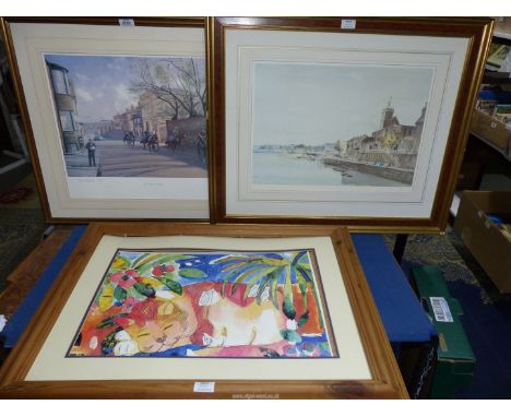 A limited edition Print no. 3/850 by Neil Cawthorne titled "The High Street", a Print of a Harbour scene no. 336/500 by Franc