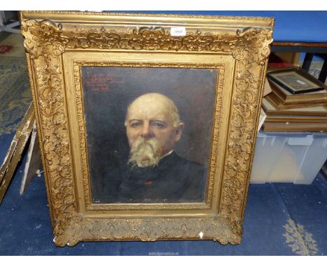 A head and shoulders Oil on canvas Portrait of Jean-Ernest Aubert (1824-1906) a French painter and engraver. It has a dedicat