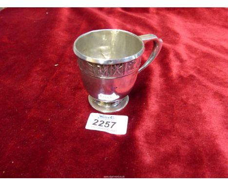 A small silver Christening Cup with Hunting scene around the rim. Birmingham possibly 1918. Maker L&S. 58.8g