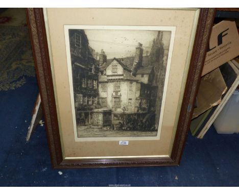 A William Renison (1866-1965) etching of John Knox's house, Edinburgh; signed in pencil and with an embossed stamp.