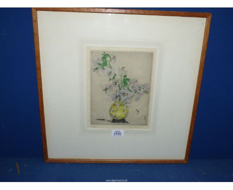 An Elyse Ashe Lord (1900-1971) colour Etching of a still life with flowers.
