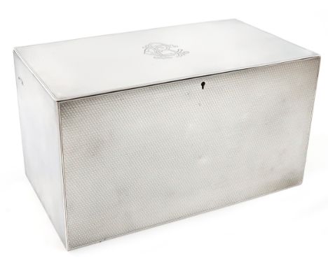 A large Edwardian silver jewellery box, by J. Vickery, London 1907, rectangular form, engine-turned decoration, with a slide 