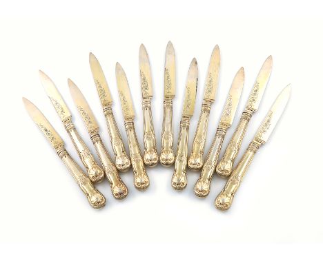 A set of twelve George III silver-gilt King's Hour-glass pattern fruit knives, by Paul Storr, London 1809, the blades with en