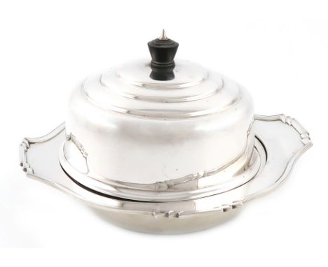 An Art Deco silver muffin dish and cover, by Fattorini &amp; Sons Ltd, Sheffield 1937, circular form, shaped moulded handles,