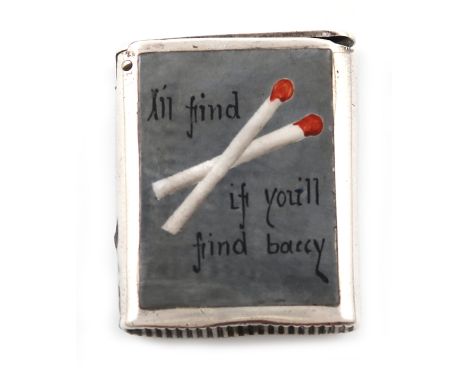 A Victorian silver and enamel vesta case, by L. Emmanuel, Birmingham 1887, rectangular form, the front enamelled with two mat