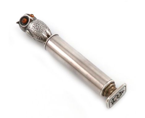 A Victorian novelty silver detachable "Sheath" pencil and seal, by S. Mordan and Co., circa 1900, the finial modelled as an o