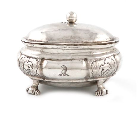 An 18th century Russian silver sugar box and cover, maker's mark possibly that of V. Kunkin, Assay Master B.A, Moscow 1760-17