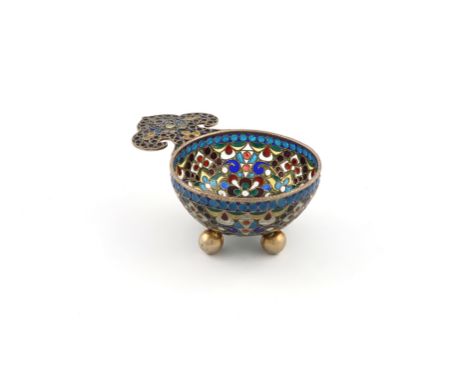 A Russian silver-gilt and plique-à-jour enamel kovsch, maker's mark ?P, 1908-1917, circular form, with vari-coloured enamel d