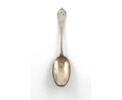 A Queen Anne Sussex silver Dog-nose spoon, by Anthony Dobson, Lewes circa 1710, the oval bowl with a plain rat-tail, the reve