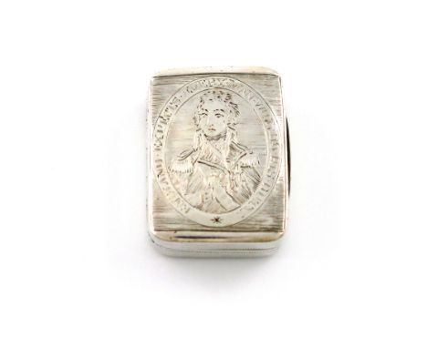 Nelson interest, a George III silver vinaigrette, by Matthew Linwood, Birmingham 1806, rectangular form, the hinged cover eng
