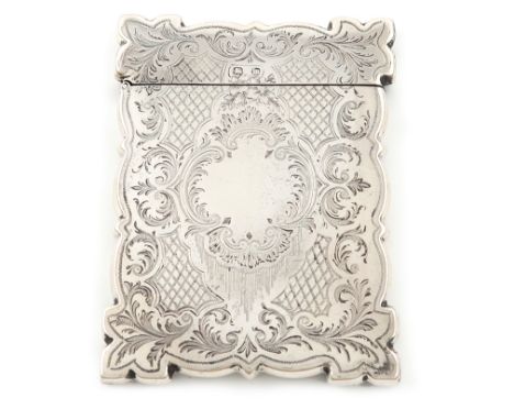 A Victorian silver card case, by Harry Hayes, Birmingham 1896, rectangular form, engraved scroll and engine turned decoration