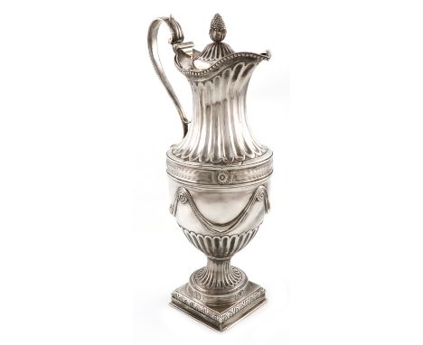 A George III silver ewer, by Butty and Dumee, London 1772, vase form, embossed with rosettes and drapes, part-fluted decorati