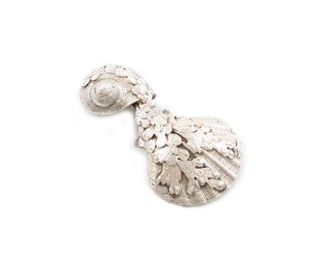A modern cast silver caddy spoon, by C and Co, London 2001, oyster bowl, the reverse with seaweed decoration, the handle mode