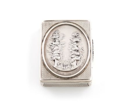 A Victorian silver snuff box, The Royal Old Wells Cheltenham, by Nathaniel Mills, Birmingham 1838, rectangular form, engine t