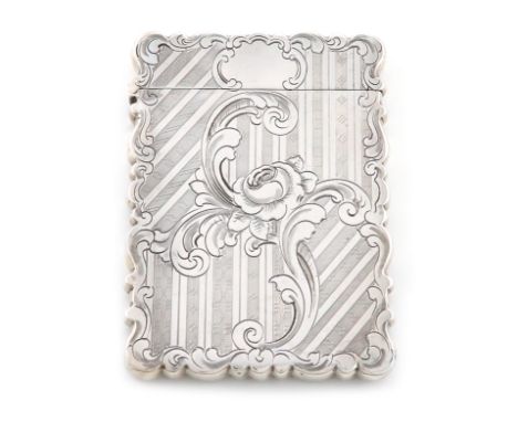 A Victorian silver card case, by Yapp &amp; Woodward, Birmingham 1853, rectangular form, wavy-edge border, engraved foliate s