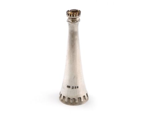 By Anthony Hawksley, a modern silver candle snuffer, London 1969, tapering conical form, the finial set with a citrine colour