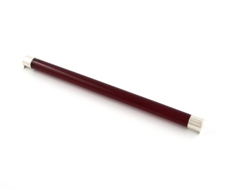 A silver-mounted red glass ruler, by Haseler &amp; Bill, Birmingham 1923, plain cylindrical form, plain mounts with bracket f