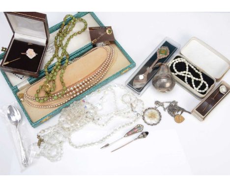 An Art Deco paste set and silver and enamel pin brooch, 7.5cm, together with an Art Deco Arrow pin brooch, set with paste sto