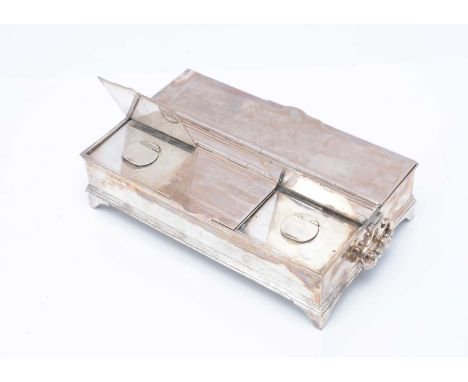 A fine Edwardian silver desk compendium by AP FP, probably by the Pairpoint brothers, London 1904, 75 ozt, 25cm with swing ha