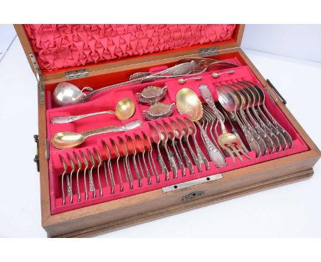 A fine Art Nouveau period continental canteen of cutlery, in wooden case marked Adolf Stolba Prague, with a place setting for
