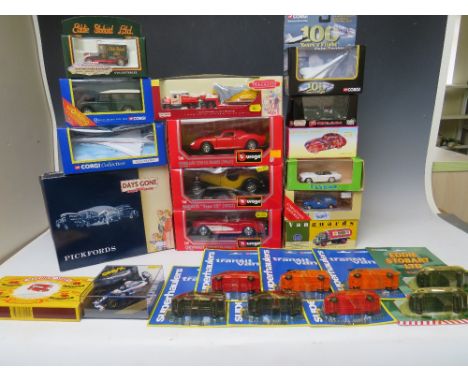 BOX CONTAINING FOURTEEN MIXED BRAND DIE CAST VEHICLES, to include Burago 1:24 scale Ferrari Le Mans 1965, Burago 1:24 scale C