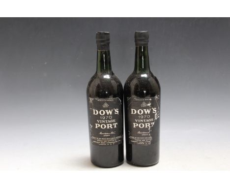 2 BOTTLE OF DOW'S 1970 VINTAGE PORT, one just in neck, one very top shoulder
