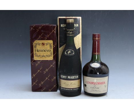 3 VINTAGE BOTTLINGS OF COGNAC CONSISTING OF 1 BOTTLE OF REMY MARTIN FINE CHAMPAGNE VSOP, 1 bottle of Hennessy VS 3* and 1 bot