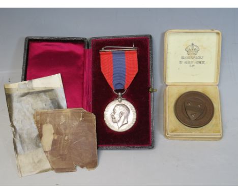 A BOXED MEDAL 'FOR FAITHFUL SERVICE', with engraved name to edge 'Walter John Barlow', together with an Elkington medal 'For 