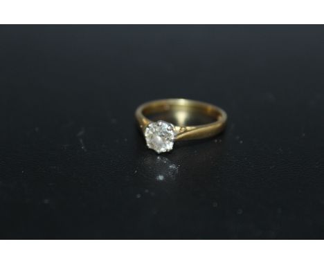 A HALLMARKED 18 CARAT GOLD DIAMOND SOLITAIRE RING, the diamond being of an estimated three quarters of a carat, insurance cer