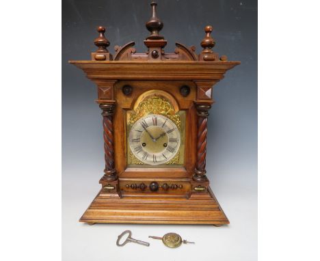 A LARGE MAHOGANY CASED MANTLE CLOCK, with HAC ting tang gong strike movement, H 54 cm
