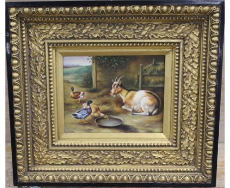 DULFER (XX-XXI). Continental school, barn interior with goat and ducks, signed lower right, oil on panel, framed, 19 x 24 cm