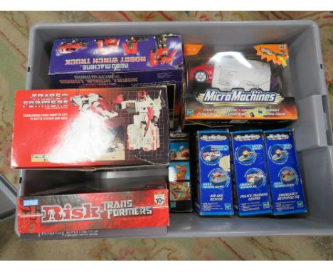 A LARGE BOX CONTAINING BOXED TRANSFORMERS AUTOBOT BATTLE STATION, Boxed Parker Brothers Transformers Risk Game, Boxed Robomac