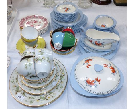 A Copeland "Fascination" part dinner and tea service, 36 pieces approx; 14 pieces of Royal Doulton "Claremont" dinner and tea
