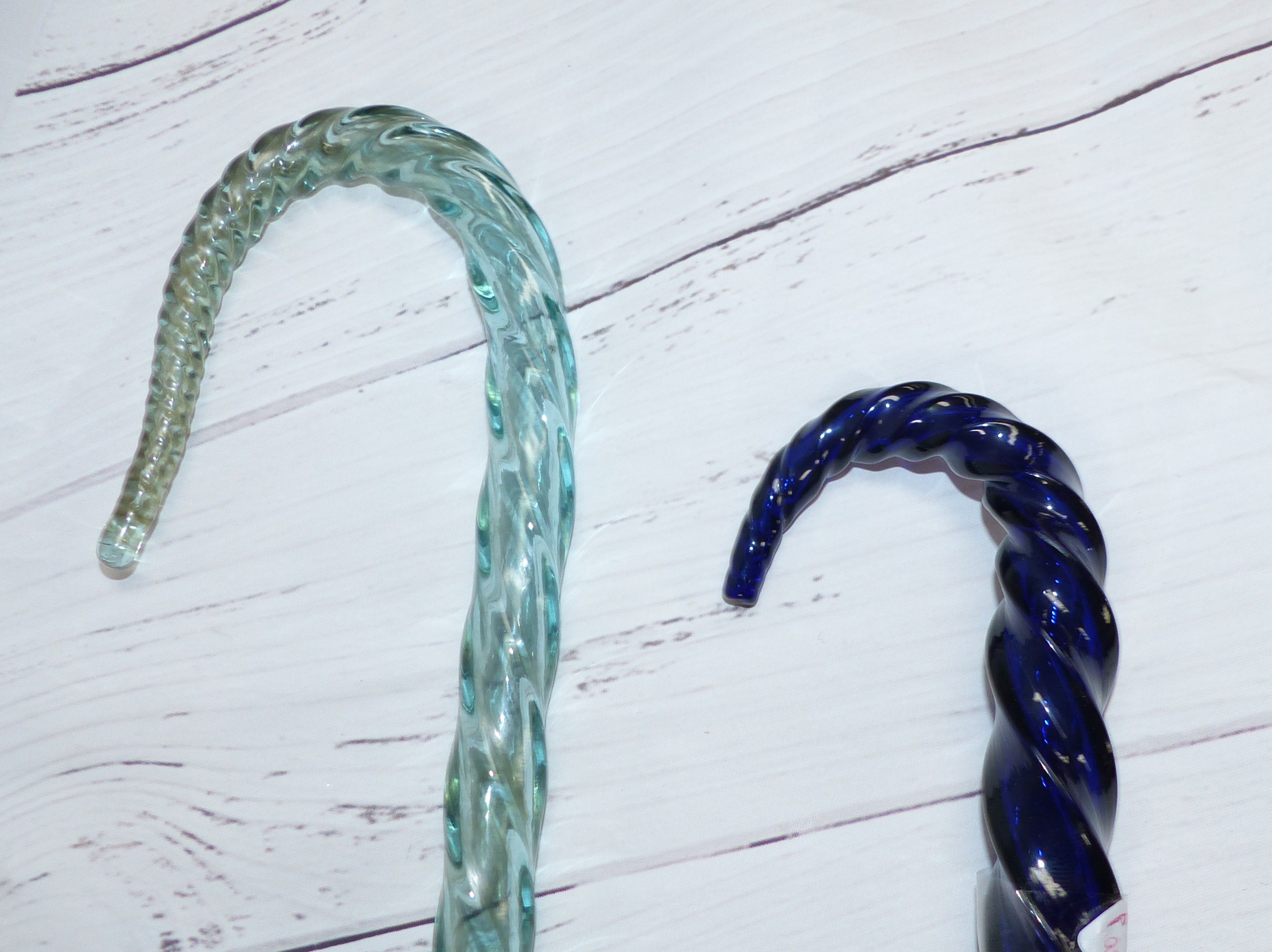 A 19th century Bristol blue glass barley twist walking stick; a similar