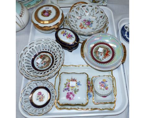 A selection of German/Austrian dishes; trinket boxes; etc.; decorated with classical scenes and flowers
