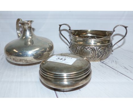 A silver sugar basin and 2 pieces of continental ware