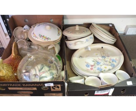 A Poole Springtime dinner set plus other china and glass (two boxes)