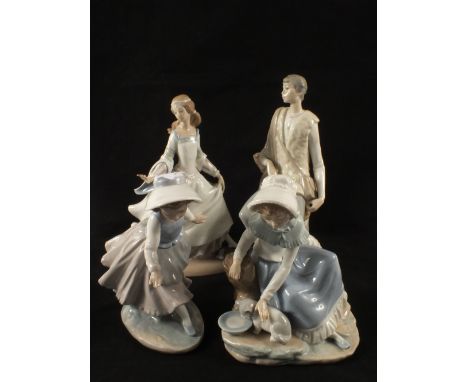 Two Lladro and two Nao figurines