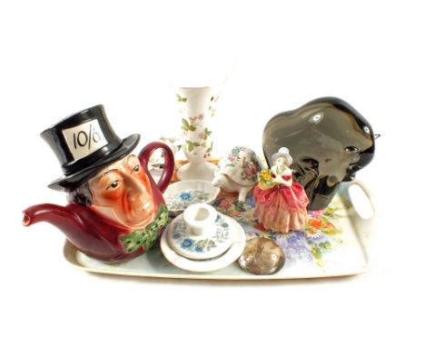A Tony Wood Mad Hatter teapot plus other china and glass
