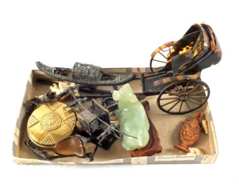 A Chinese Silver Sedan chair, Tortoise shell rickshaw and other items