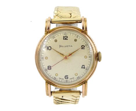 Helvetia 9ct gold gentleman's 17 jewels manual wind wristwatch, London 1948, on gilt strap