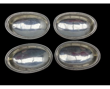 Set of four George III silver oval salts with reeded edge and short pedestal foot, each engraved '23rd Lt Drags' L19cm, Londo
